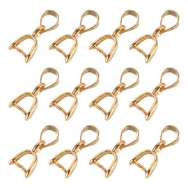 QUARKZMAN Pack of 12 Sterling Silver Bail Pinch Bail, 5 mm x 15 mm Alloy Clip Clasps, Clip Pendant, Bail Connector, Jewellery Accessories for Bracelets, Necklaces, Making, Light Gold