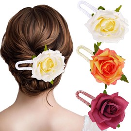 Bafuny Flower Flat Hair Clips Rose Hair Claw Clips Curved Claw Clips Floral Hair Clips for Women 3PCS