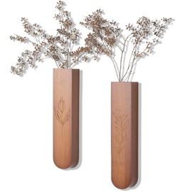 Woparty Wood Wall Vase Set of 2, 11.6 x 2.52 x 1.37 inch for Dried Flowers and Faux Greenery Plants for Bathroom,Kitchen,Farmhouse,Dining Room Wall Decor