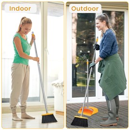 TreeLen Broom and Dustpan Set, Stand Up Broom and Dustpan for Home Cleaning