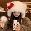 New Hallyu Style Cute Kitty Cat Ribbon Fur Hat - Warm Animal Fashion (One Size) White 3ea