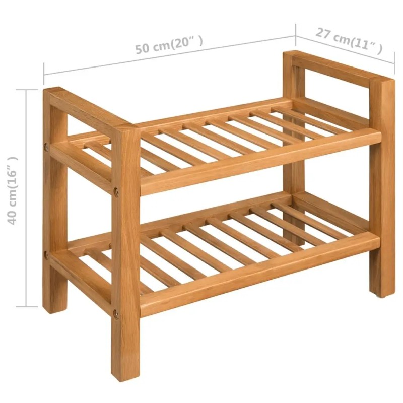 Solid Oak Wood 2-Shelf Shoe Rack 19.7"x10.6"x15.7" Stand for Shoescolor: