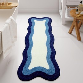 HAOCOO Luxury Soft Long Bathroom Rugs, 24x59 Inche Irregular Shape Non-Slip Boho Bathroom Rugs, Microfiber Absorbent Washable Rugs for Bathroom Bedside Sink Tub Shower