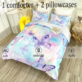 CVHOUSE Butterfly Full Comforter Set for Girls Teens.Butterfly Full Bedding Set,Butterflies Bedspread,Butterfly Duvet,Butterfly Bed Set,Butterflies Quilt Set 3 Pcs 1 Comforter and 2 Pillowcases