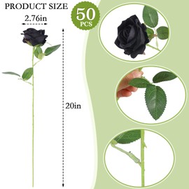 Hananona Artificial Roses in Bulk, Fake Silk Roses Realistic Roses for Wedding Centerpieces Flower Arrangement Home Decor (50, Black)