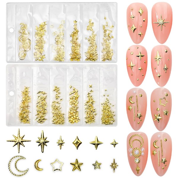 Pack of 400 Star Nail Charms Gold Stars Moon Nail