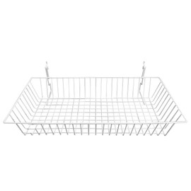 DBM IMPORTS 6Pc 24"x 12"x 4" Shallow Basket Display Rack White Metal Wire Slatwall Gridwall Pegboard