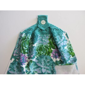 Succulent & Cactus Garden Double Thickness Hanging Kitchen Towel - Aspyn Cotton Crochet Top