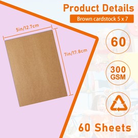 Guakicae 60 Sheets Brown Cardstock 5 x 7 Kraft Paper, 300gsm/110lb Heavyweight Paper Flat Card Stock for DIY Card Making, Party Invitations, Thank You Cards, Graduations, Mailing, Party