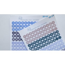 Date Dot Small Number Stickers 10 month sets, Snowy Day Color Palette, 2 sheets, 330 total stickers 0.3' diameter, Planner and Journal Stickers by Traveling Soul Stickers