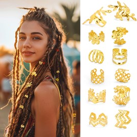 60PCS Gold Hair Jewelry Metal Braids Clips - Adjustable Non-Piercing Dreadlock Accessories for Women & Men, Rhinestone Crystal Hair Cuffs for Various Hairstyles