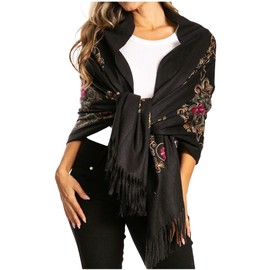 Sakkas Ginata Women's Large Casual Super Soft Embroidery Scarf Shawl Wrap Stole - Style1 - OS
