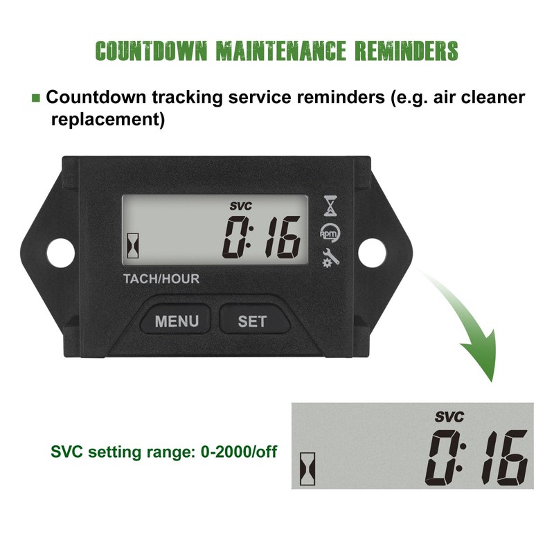 Yooreal Digital Maintenance Operating Hour Meter Tachometer for 2 or