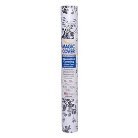 Magic Cover Adhesive Vinyl Paper, Multi-Functional Shelf Liner for Lining Drawers and Shelves, Waterproof and Durable, 18" x 50', Toile Black