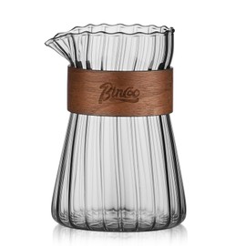Small Glass Coffee Server 16oz - Glass Pour Over Coffee Carafe Coffee Maker with Heat-Resistant Wood Ring, Mess-free Pouring