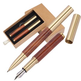 Extraordinary High Quality Mini Writing Set with Rollerball Pen - Rollerball Pen and Fountain Pen Made of Brass and Wood for Screwing Together in Gift Case