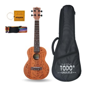 TODO Concert Ukulele Solid Mahogany Top 23 Inch : The LOVE Ukulele for Adults & Beginners with Carbon Strings, Bag, Strap