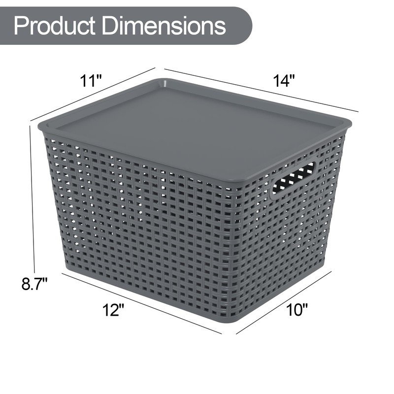 Zopnny Plastic Storage Baskets with Lid, Stackable Storage bins for