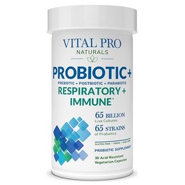 Vital Pro Naturals - Respiratory and Immune Probiotics + Prebiotics, Postbiotics, Parabiotics, Health Supplement for Adults, High Potency 65 Billion CFU, 65 Strains, Supports Intestinal Health 30 ct
