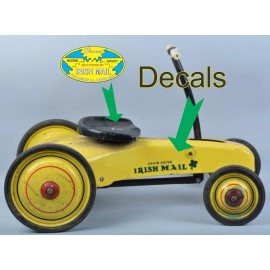 PEDAL CAR, RARE PARSONS IRISH MAIL,  1930's / 40's. Decals Only