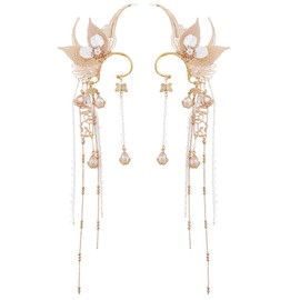 NICENEEDED Butterfly Elf Ear Cuffs, Handmade Golden Fairy Ear Cuffs with Tassel, Non Piercing Ear Clips Cosplay Accessories for Women Halloween