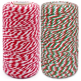 Cotton Twine String, 2 Rolls, 200m, Bakers Twine, Natural, Red, White, Green, for Baking, Arts, Crafts, Gardening, DIY, Home Decor