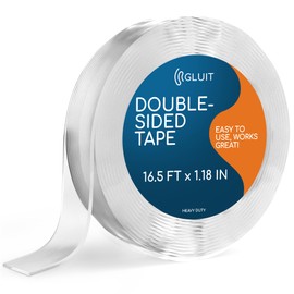GLUIT Double Sided Tape Heavy Duty 16.5 ft Reusable Adhesive Removable Washable Multipurpose Mounting Tape Gel Grip Tape Carpet Tape for Home Office Kitchen Car Poster 17.5 lbs