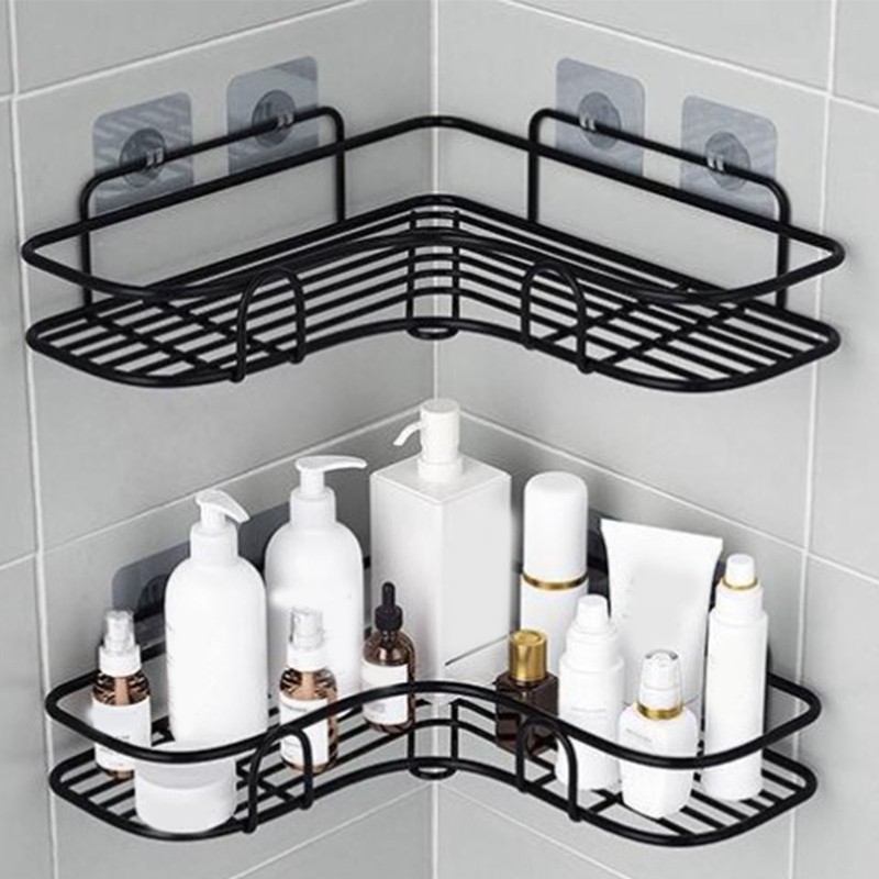 2PCS Corner Storage Rack Triangular Shower Organizer Shelf Wall Mount
