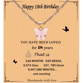 10/16/18/20/21/30/40/50/60/70 Birthday Necklace Colorful Acrylic Butterfly Pendant Necklace for Women Friend Friendship Birthday Gifts for Daughter Granddaughter Sister/Mum Auntie (18th)