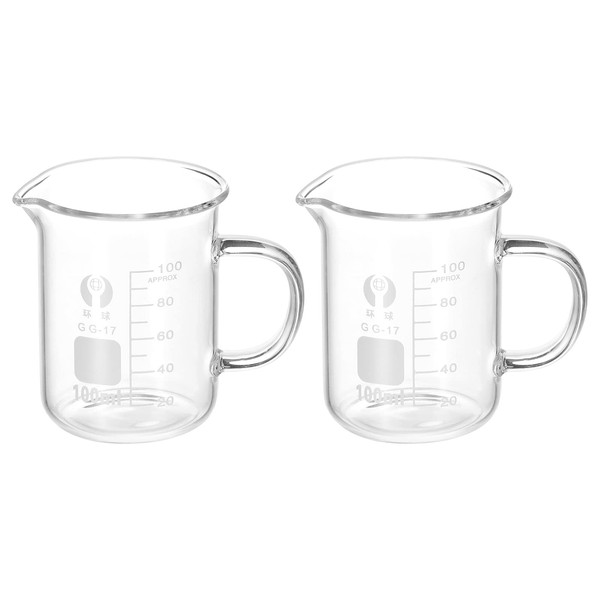 PATIKIL 2Pcs 100ml Glass Beaker with Handle, 3.3 Borosilicate Glass