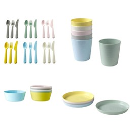 2 x Children 36 Pcs Kids Plastic BPA Free Flatware, Bowl, Plate, Tumbler Set, Colorful Multicolour