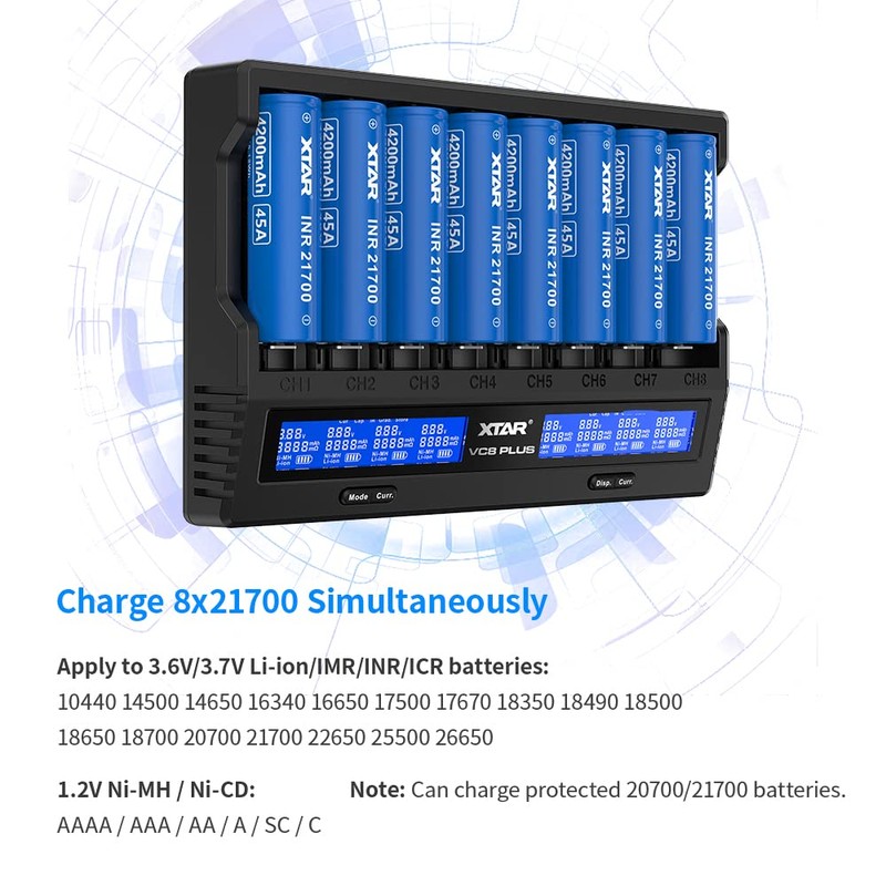 8 bays 21700 18650 Battery Charger XTAR New VC8 Plus