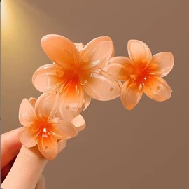Floral Hair Claw Clips, Multi-Colour Summer Flower Design, 2-Pack (Vibrant Orange/2pack)
