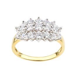 Old English Jewellers 9ct Yellow Gold on Silver 1.50ct Cluster Ring sizes J to V - simulated Diamond (V)