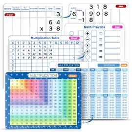 Multiplication Master Kit - 3 Pack Double Sided Dry Erase Math Whiteboards & Times Table Chart | 9"x12" Multiplication Division Boards + 8"x11" Multiplication Table | Classroom Homeschool Supplies