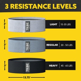 Tribe Lifting Fabric Resistance Bands for Exercise - Hip Bands for Working Out Legs, Glutes, Knees and Thighs for Men and Women - Cloth Circle Booty Bands for Physical Therapy (Gray)