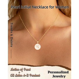 TDBSOQI Dainty 14K Gold Plated Initial Necklace for Women Trendy Pearl Letter A-Z Pendant Necklace Simple Cubic Zirconia Initial Choker Necklaces Birthday Gifts for Women Jewelry