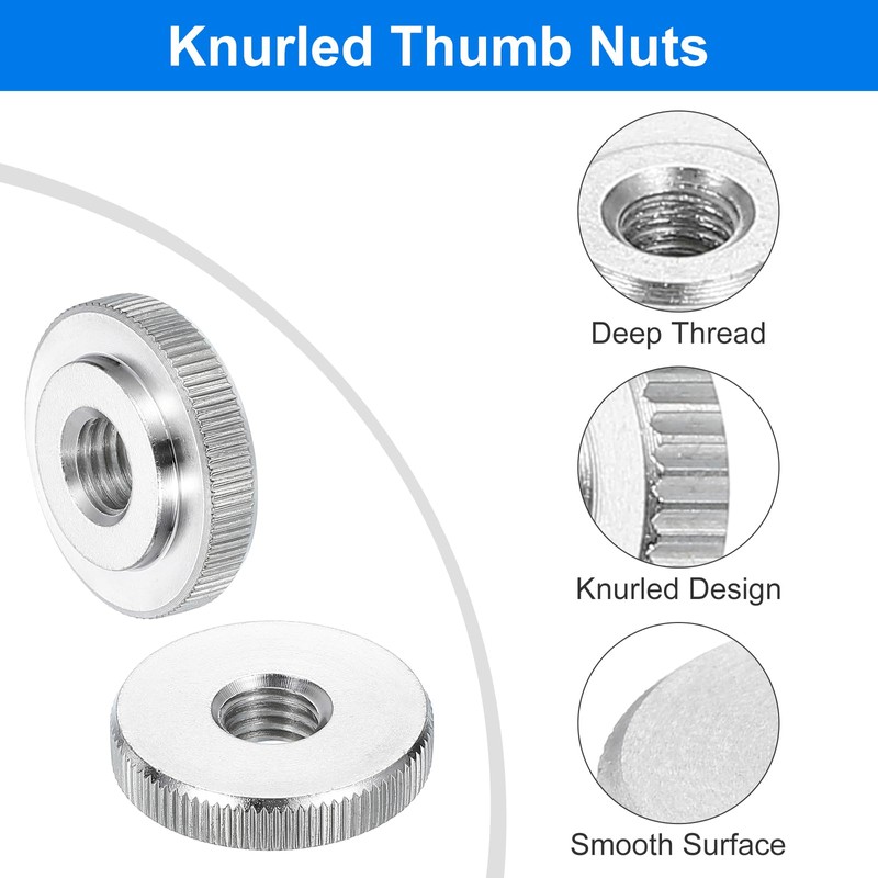 sourcing map 8Pcs M10 Knurled Thumb Nuts, 304 Stainless Steel