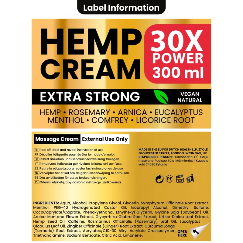 dutch health llp HEMP CREAM EXTRA STRONG 10 oz |