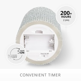 Luminara Brilliant Silver Glitter Ribbed Flameless LED Candle Moving Flame Pillar, Real Wax, Flat Top, Timer (3.25" x 6.5")