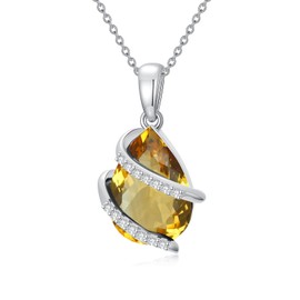FYBIOD Pear Shaped Natural Citrine and Diamond Pendant Necklace for Women 925 Sterling Silver 2 Carat Teardrop Citrine Necklace Birthday Gift for Her Mom