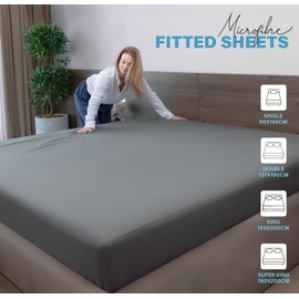 ACRALI HOME Double Fitted Sheet 40cm/16in Deep Fitted Sheets Double Bed Breathable, Hotel Quality 1800 Microfiber Double Bed Sheet Shrinkage & Fade Resistant Grey Fitted Bed Sheets Double (137x190cm)