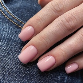 Pink Press on Nails Short,KXAMELIE False Nails Short Square Nails Press ons,Acrylic Nails Glue on Nails Set,Stick on Nails for Women Fake Nails for Girls Daily Wear in 24PCS