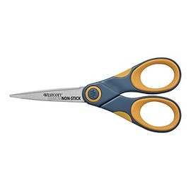 Westcott ‎14881 5-Inch Non-Stick Titanium Scissors For Office and Home, Yellow/Gray