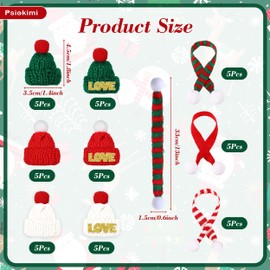 45 Pcs Mini Christmas Knit Hat Scarf, Small Santa Hats Mini Knitting Hat Scarves Small Doll Craft Hat for Xmas DIY Craft