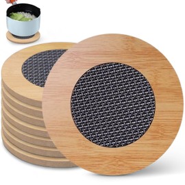 8 Pcs Wooden Trivets Hot Pads for Kitchen，5.7 Placemats Set of 8 for Pot/Bowl/Teapot，Metal mesh Wooden Trivets (Round 8 PCS)