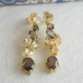 Citrin und Rauchquarz Vergoldet 925 Silber Ohrringe - Natürlicher Edelstein - Geburtstagsgeschenk - Weihnachtsgeschenk - Handgefertigte Geschenkideen für Frauen