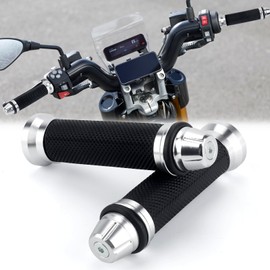 2PCS Motorcycle Handlebar Grips,7/8" & 1" Soft Rubber Grips with CNC Aluminum Bar End Caps,Compatible with Harley, Honda, Yamaha, Kawasaki, Suzuki,Anti-Slip Racing Grips for Car Decoration (Sliver)
