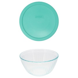 Pyrex (1 7402 6-Cup/1.5L Sculpted Glass Mixing Bowl and (1) 7402-PC Light Green Lid - Made in USA
