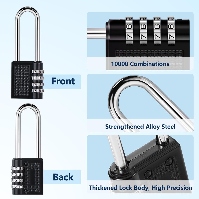 Oderra Padlock, 4 Digit Combination Padlock, Long Outdoor Padlock, Designed